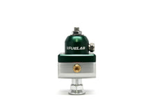 Load image into Gallery viewer, Fuelab 575 High Pressure Adjustable Mini FPR Blocking 25-65 PSI (1) -6AN In (2) -6AN Out - Green