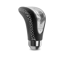 Load image into Gallery viewer, Momo Combat Evo Shift Knob - Black Leather, Chrome Insert, Silver Stitching