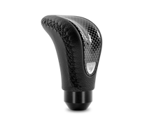 Load image into Gallery viewer, Momo Combat Evo Shift Knob - Black Leather, Carbon Effect Insert, Black Stitching