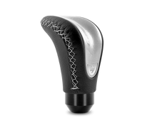 Load image into Gallery viewer, Momo Combat Evo Shift Knob - Black Leather, Silver Insert, Silver Stitching