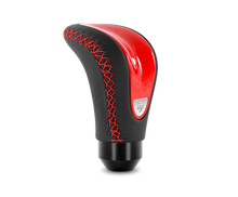 Load image into Gallery viewer, Momo Combat Evo Shift Knob - Black Leather, Red Insert, Red Stitching