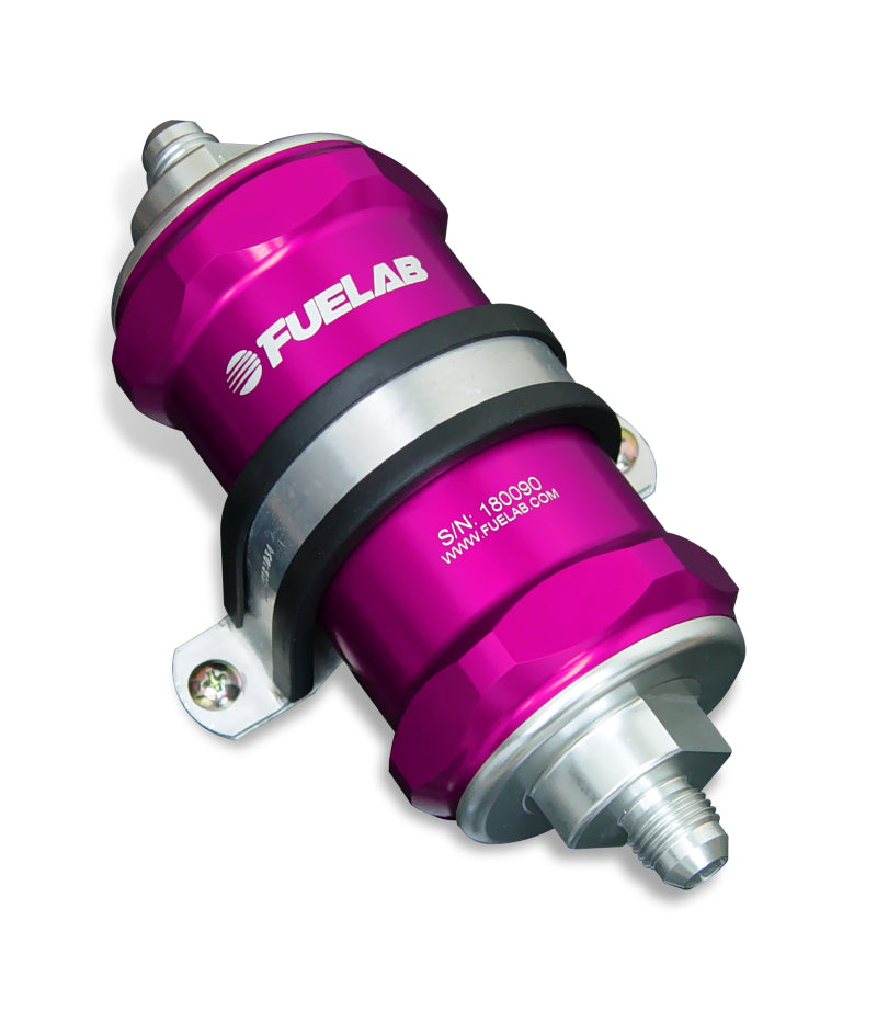 Fuelab 818 In-Line Fuel Filter Standard -6AN In/Out 100 Micron Stainless - Purple