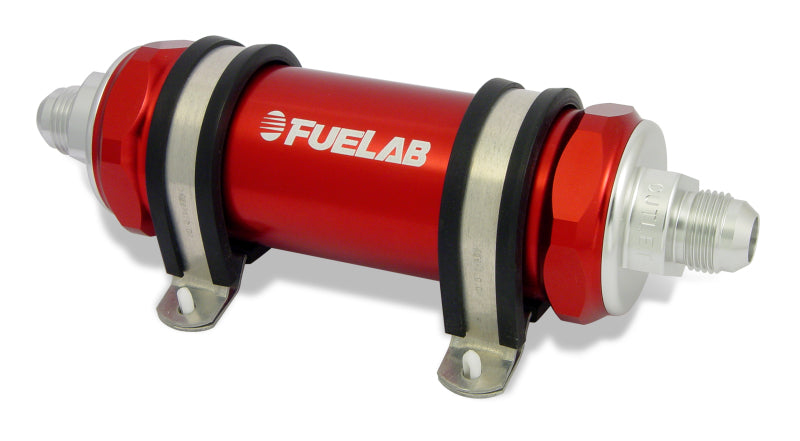 Fuelab 828 In-Line Fuel Filter Long -10AN In/Out 10 Micron Fabric - Red