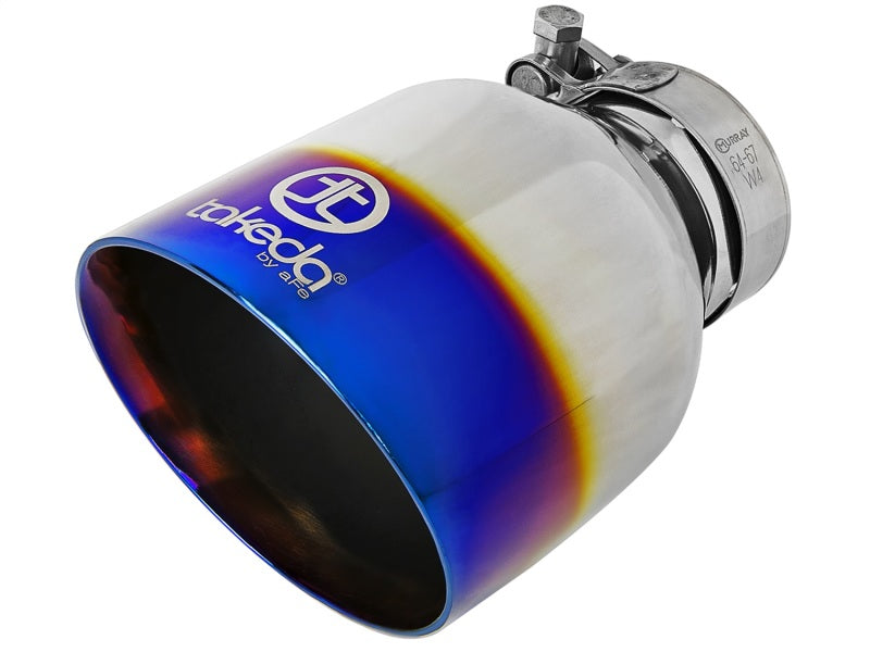 aFe Takeda 304 Stainless Steel Clamp-On Exhaust Tip 2.5in. Inlet / 4.5in. Outlet - Blue Flame